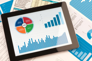 Customer Relationship Management business chart on a digital tab